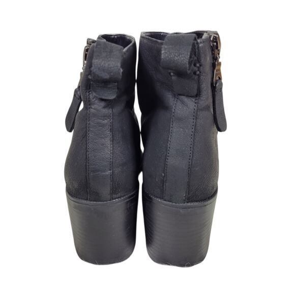 Crown Vintage Astalema Black Leather Ankle Boots Women Sze 11 Block Heel Booties - Picture 6 of 11